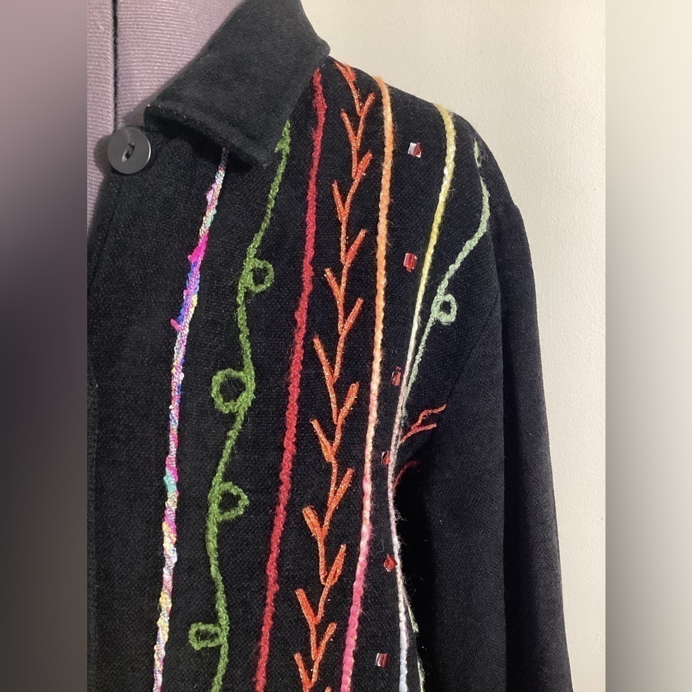 White Stag Black Embroidered 90s Shacket Cardigan Medium - Picture 7 of 12